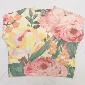 Sioni Floral Sleeveless Sweater Spring Easter Size L Pastel Garden Print Knit